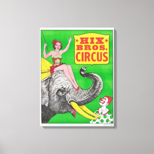 Circus Poster met een vrouw en een rijdende olifan Canvas Afdruk (Voorkant)