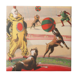 Circus Poster toont clowns met optredende honden Tegeltje