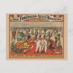 Circus Poster toont de amusante capriolen van clow Briefkaart
