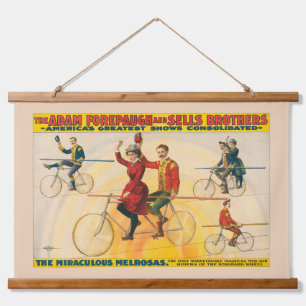 Circus Poster toont fietsers op koorddans Hangend Wandkleed
