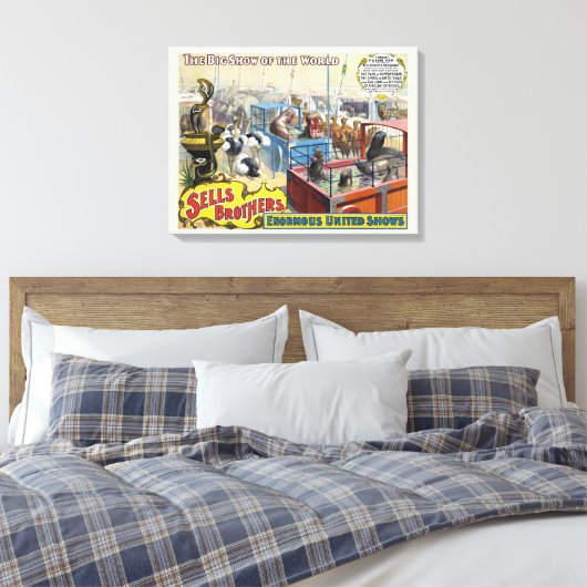 Circus Poster toont wilde dieren in kooien Canvas Afdruk (Insitu (Slaapkamer))