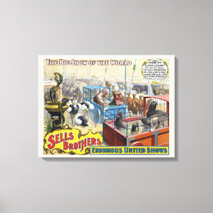 Circus Poster toont wilde dieren in kooien Canvas Afdruk