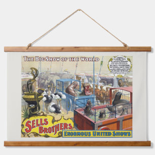 Circus Poster toont wilde dieren in kooien Hangend Wandkleed