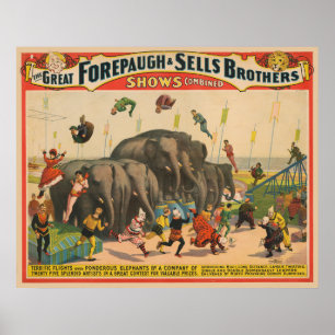 Circus Poster van acrobaten springen over olifante