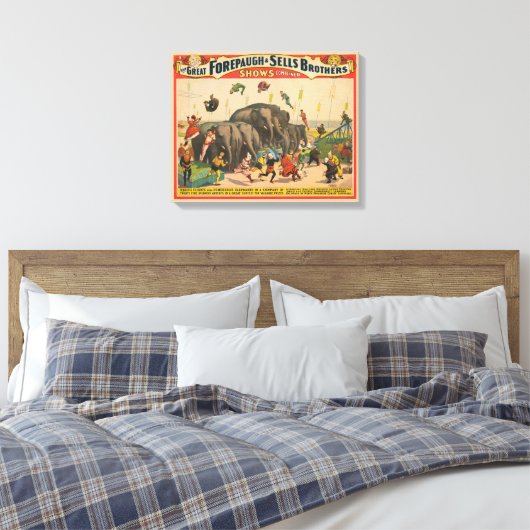 Circus Poster van acrobaten springen over olifante Canvas Afdruk (Insitu (Slaapkamer))