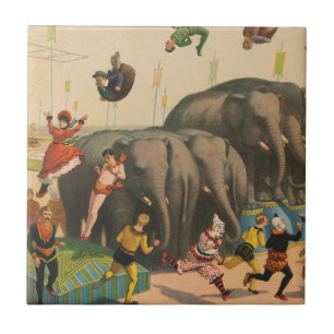 Circus Poster van acrobaten springen over olifante Tegeltje
