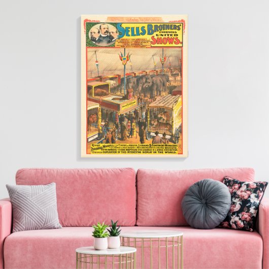 Circus Poster van Dieren tentoongesteld in een ten Canvas Afdruk (Insitu (Woonkamer))
