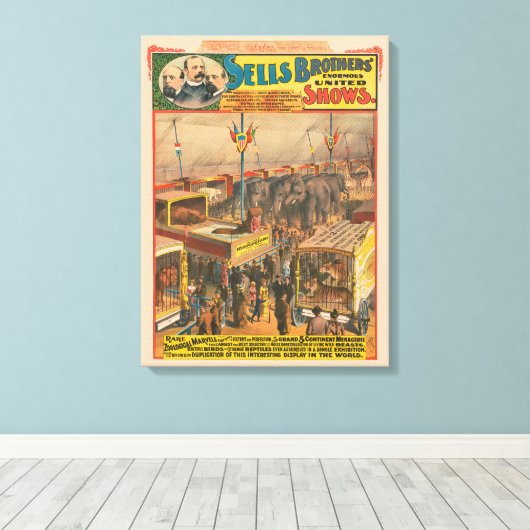 Circus Poster van Dieren tentoongesteld in een ten Canvas Afdruk (Insitu (Houten vloer))