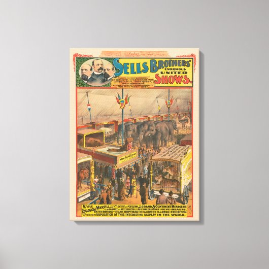 Circus Poster van Dieren tentoongesteld in een ten Canvas Afdruk (Voorkant)