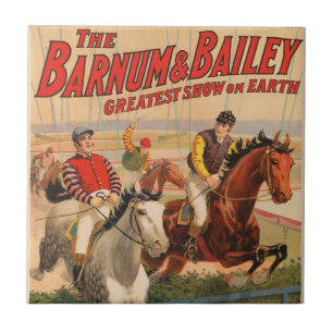 Circus Poster van jockeys op paarden springen een Tegeltje