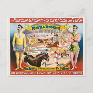  circus Poster van mannetjes ruitertjes & clown Briefkaart