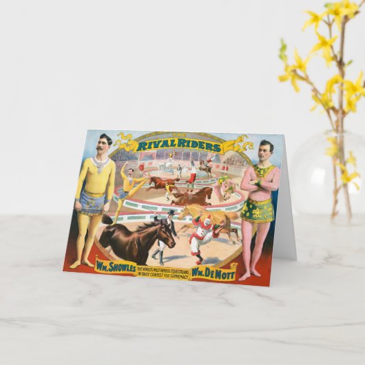  circus Poster van mannetjes ruitertjes & clown Kaart (Gele Bloem)