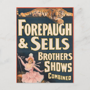 Circus Poster van tijger en vrouw te paard Briefkaart
