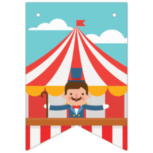 Circus Ringmaster. Circus komt naar de stad. Vlaggetjes