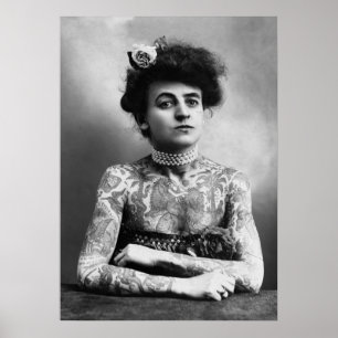 Circus side show Tattoo Lady vintage foto Poster