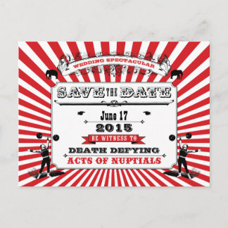 Circus Steampunk Wedding Bewaar de datum rood Aankondigingskaart
