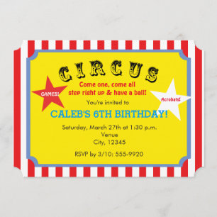 Circus Striped Birthday Party Ticket Invitation Kaart