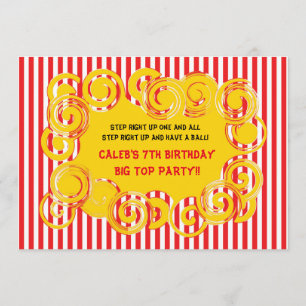 Circus Stripes Fun Swirl Birthday Party Invitation Kaart