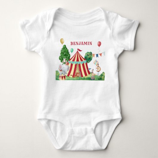 Circus Tent and Carnival Animals 1ste verjaardag Romper (Voorkant)