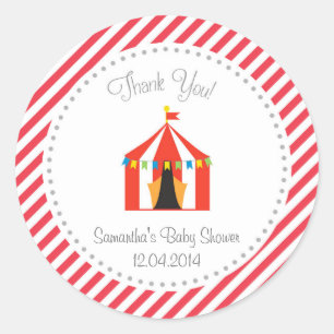 Circus Tent Baby shower Dank u Sticker Rood