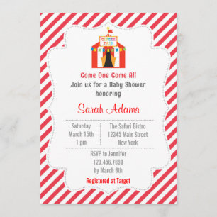 Circus Tent Baby shower Invitation Red Kaart