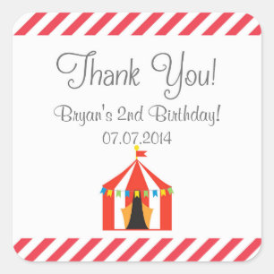 Circus Tent Birthday Dank u wel! Vierkante Sticker