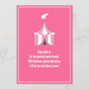 Circus Tent & Elephant Girl's Birthday Party Kaart