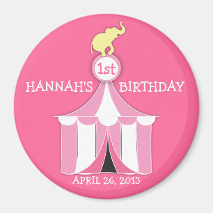 Circus Tent & Elephant Girls Birthday Party Magnet Magneet