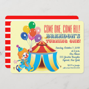 Circus Tent en Clown First Birthday Kaart