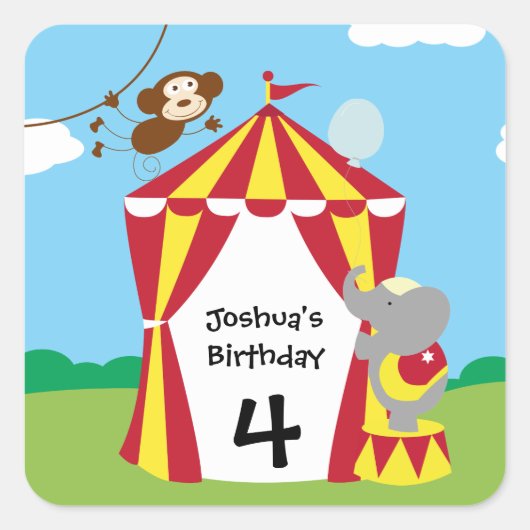 Circus Tent en Dieren Verjaardag Stickers (Voorkant)