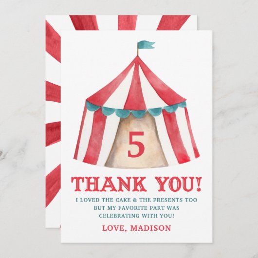 Circus Tent Verjaardag Bedankt (Voorkant / Achterkant)