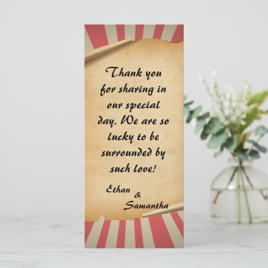 Circus Thema Bruiloft Dank u kaarten (Staand voorkant)