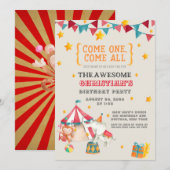 Circus Theme Birthday Party Invitation Kaart (Voorkant / Achterkant)