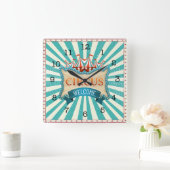 Circus Theme Blauwgroen Red Tent  Vierkante Klok (Huis)
