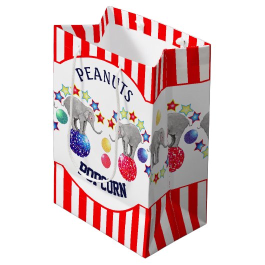Circus Theme Elephant Birthday Party Medium Cadeauzakje (Voorkant Gekanteld)