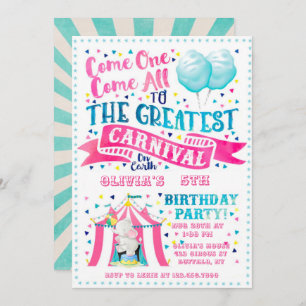 Circus Theme Girl Birthday Party Invitation Kaart