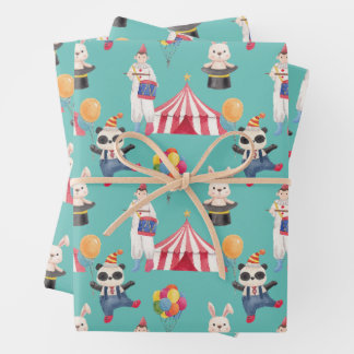Circus Theme Wrapping Paper Flat Sheet Set van 3