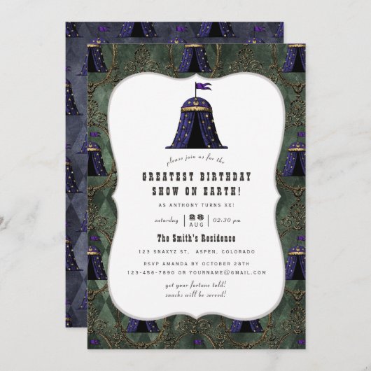  Circus Thmed Birthday Party Kaart (Voorkant / Achterkant)