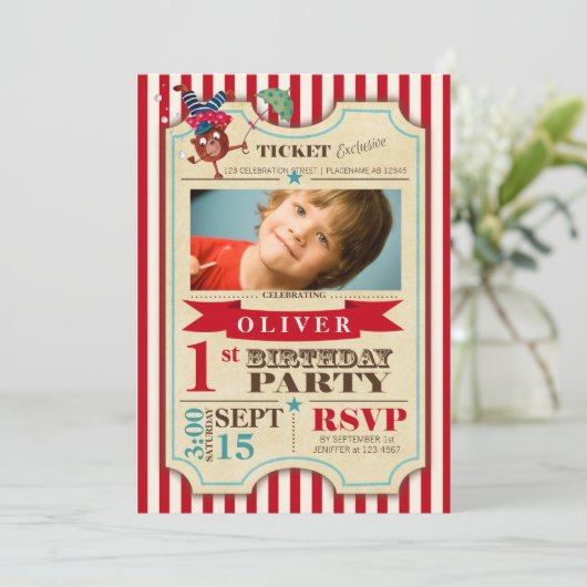 Circus Ticket 1 st Birthday | partijuitnodiging Kaart (Staand voorkant)