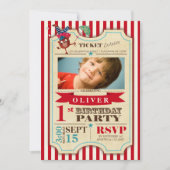 Circus Ticket 1e verjaardag | Uitnodiging Feestje (Voorkant)
