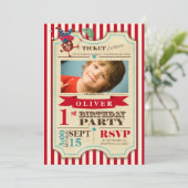 Circus Ticket 1e verjaardag | Uitnodiging Feestje (Staand voorkant)