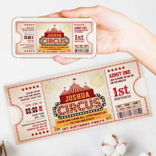 Circus Ticket First Birthday Invitation Kaart
