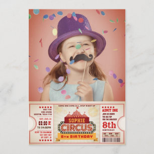 Circus Ticket Pass Photo Birthday Invitation Kaart