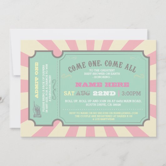 Circus Ticket Roze Baby shower Uitnodiging (Voorkant)