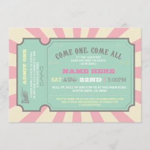 Circus Ticket Roze Baby shower Uitnodiging