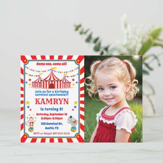 Circus uitnodiging, Carnaval verjaardag Kaart (Staand voorkant)