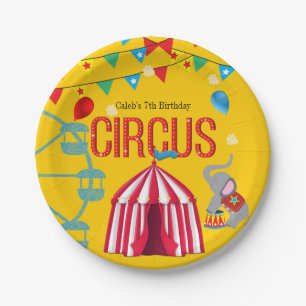 Circus verjaardagsfeestje leuk geel kleurrijk papieren bordje