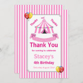 Circus Verjaardagsfeestje Roze Bedankkaart (Voorkant / Achterkant)