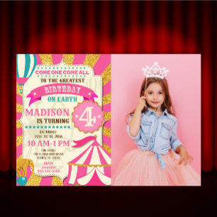Circus Verjaardagsuitnodiging Carnaval Roze Goud  Kaart