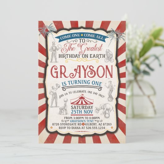 Circus Verjaardagsuitnodiging Kaart (Staand voorkant)